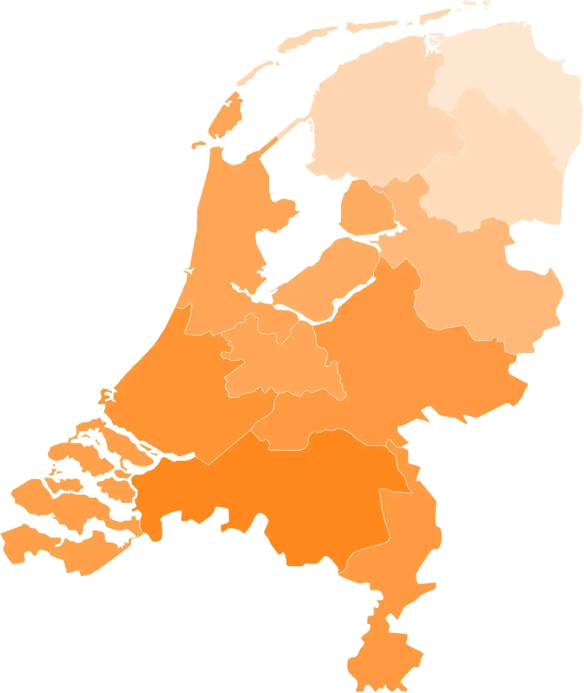 huis opkoper in Breda voor snelle verkoop Oranje kaart van Nederland met Breda gemarkeerd als centraal punt voor woningverkoop aan een huis opkoper